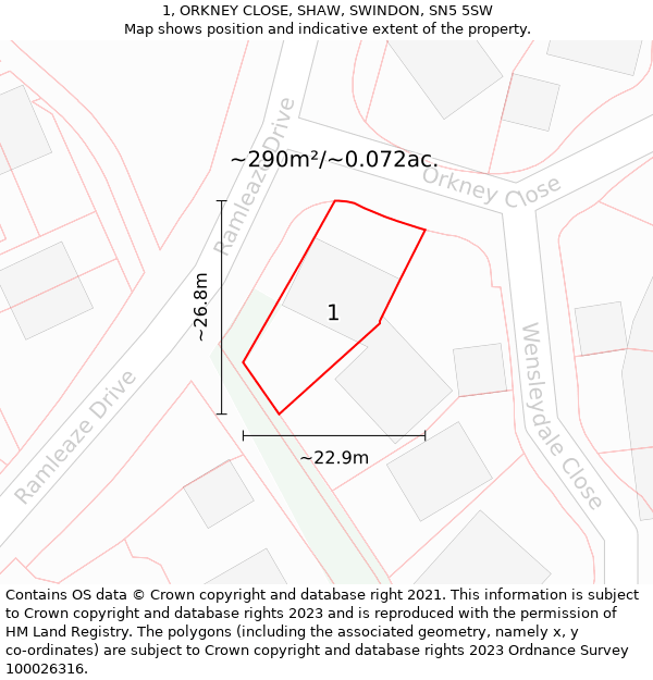 1, ORKNEY CLOSE, SHAW, SWINDON, SN5 5SW: Plot and title map