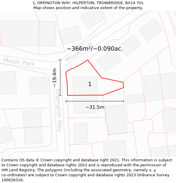 1, ORPINGTON WAY, HILPERTON, TROWBRIDGE, BA14 7UL: Plot and title map