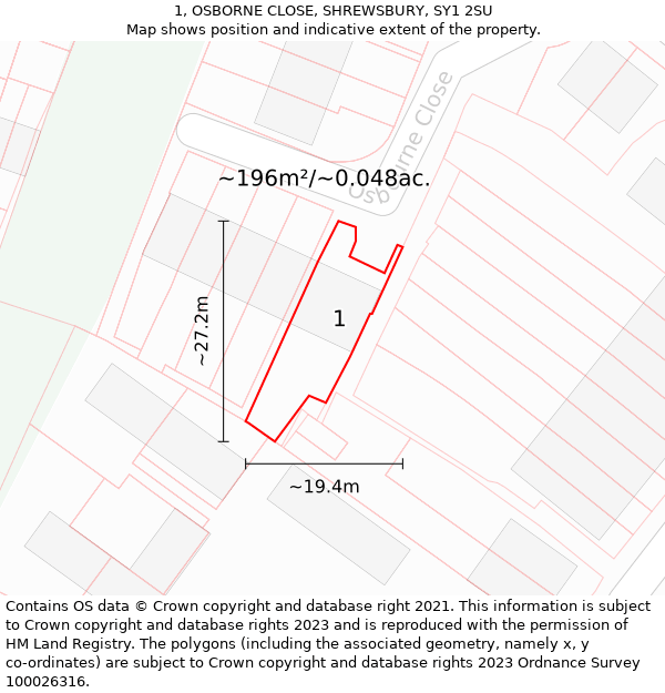 1, OSBORNE CLOSE, SHREWSBURY, SY1 2SU: Plot and title map