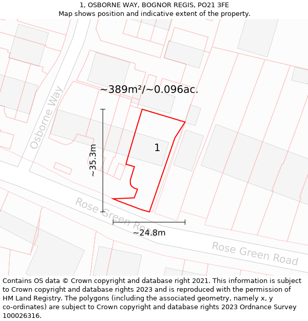 1, OSBORNE WAY, BOGNOR REGIS, PO21 3FE: Plot and title map