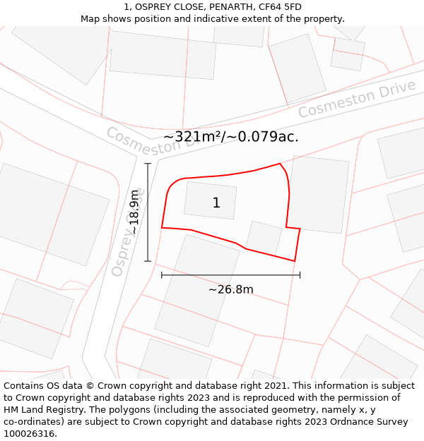 1, OSPREY CLOSE, PENARTH, CF64 5FD: Plot and title map