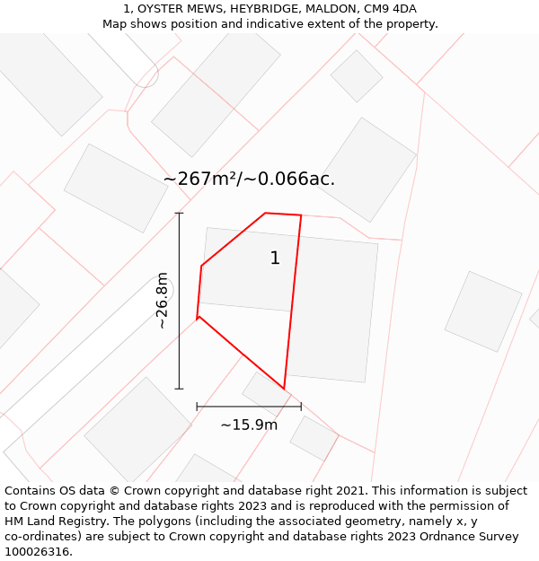 1, OYSTER MEWS, HEYBRIDGE, MALDON, CM9 4DA: Plot and title map