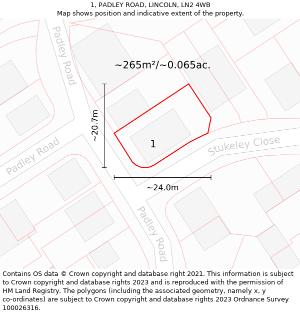 1, PADLEY ROAD, LINCOLN, LN2 4WB: Plot and title map