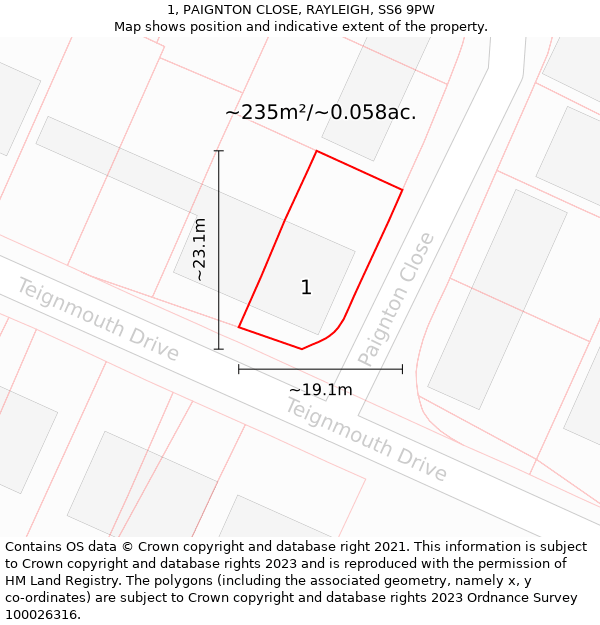 1, PAIGNTON CLOSE, RAYLEIGH, SS6 9PW: Plot and title map