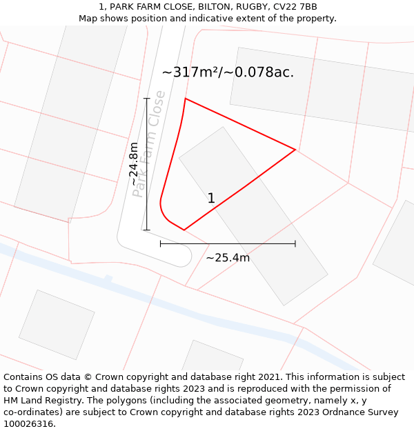 1, PARK FARM CLOSE, BILTON, RUGBY, CV22 7BB: Plot and title map