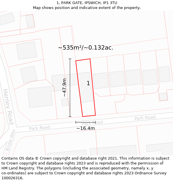 1, PARK GATE, IPSWICH, IP1 3TU: Plot and title map