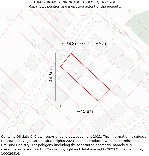 1, PARK ROAD, KENNINGTON, ASHFORD, TN24 9DL: Plot and title map