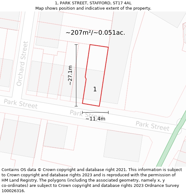 1, PARK STREET, STAFFORD, ST17 4AL: Plot and title map
