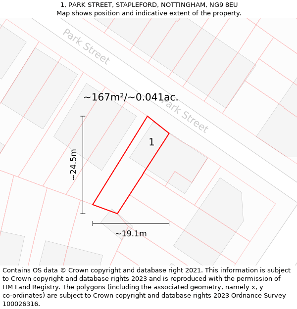 1, PARK STREET, STAPLEFORD, NOTTINGHAM, NG9 8EU: Plot and title map