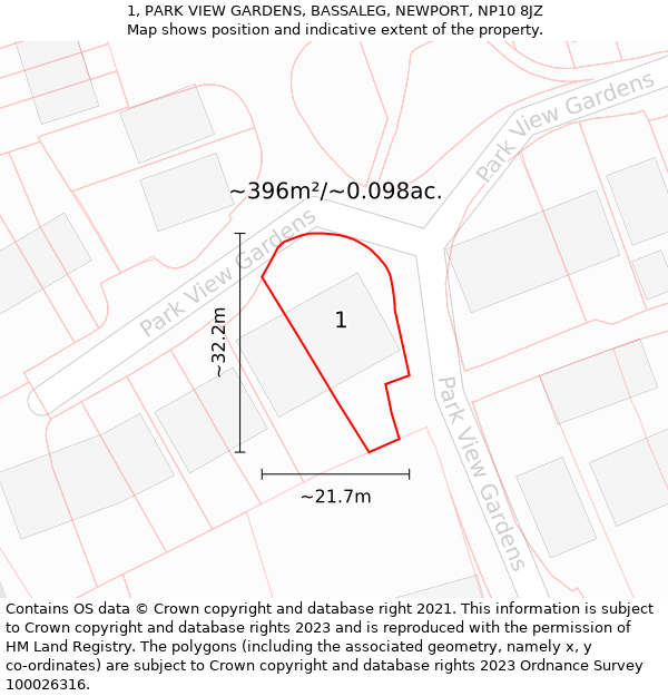 1, PARK VIEW GARDENS, BASSALEG, NEWPORT, NP10 8JZ: Plot and title map