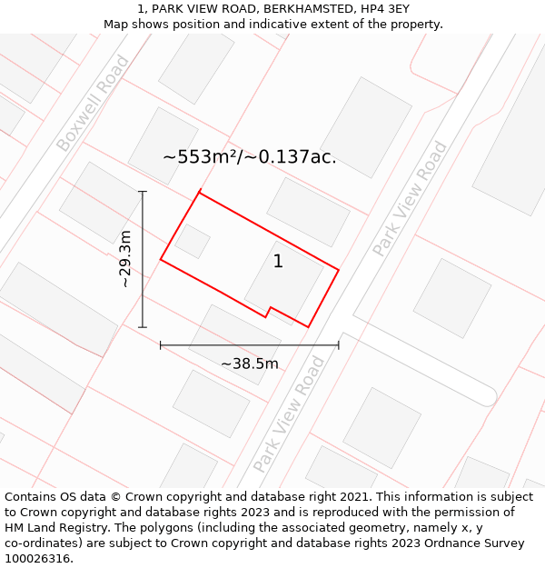 1, PARK VIEW ROAD, BERKHAMSTED, HP4 3EY: Plot and title map