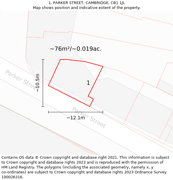 1, PARKER STREET, CAMBRIDGE, CB1 1JL: Plot and title map