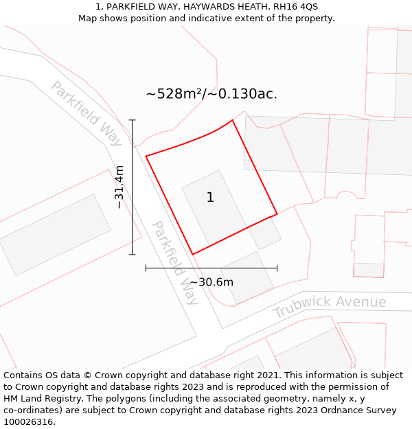 1, PARKFIELD WAY, HAYWARDS HEATH, RH16 4QS: Plot and title map