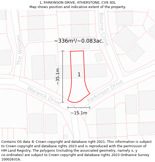 1, PARKINSON DRIVE, ATHERSTONE, CV9 3DL: Plot and title map