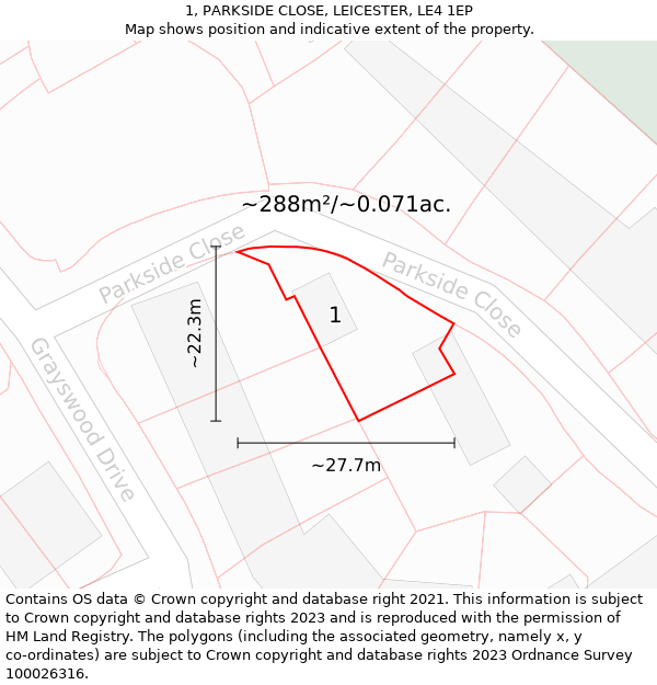 1, PARKSIDE CLOSE, LEICESTER, LE4 1EP: Plot and title map