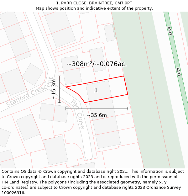 1, PARR CLOSE, BRAINTREE, CM7 9PT: Plot and title map