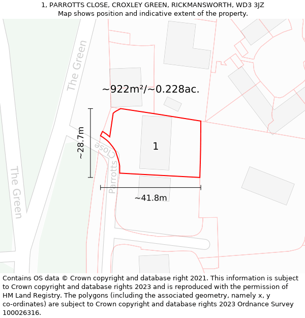 1, PARROTTS CLOSE, CROXLEY GREEN, RICKMANSWORTH, WD3 3JZ: Plot and title map