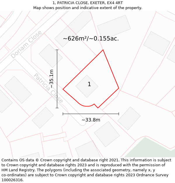 1, PATRICIA CLOSE, EXETER, EX4 4RT: Plot and title map