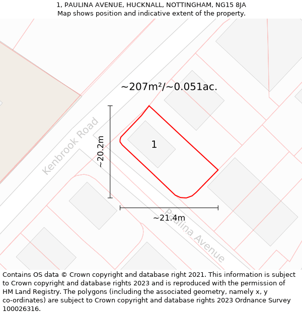 1, PAULINA AVENUE, HUCKNALL, NOTTINGHAM, NG15 8JA: Plot and title map