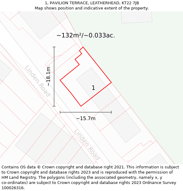 1, PAVILION TERRACE, LEATHERHEAD, KT22 7JB: Plot and title map