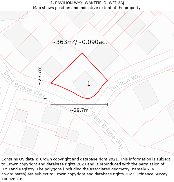 1, PAVILION WAY, WAKEFIELD, WF1 3AJ: Plot and title map