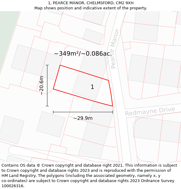 1, PEARCE MANOR, CHELMSFORD, CM2 9XH: Plot and title map