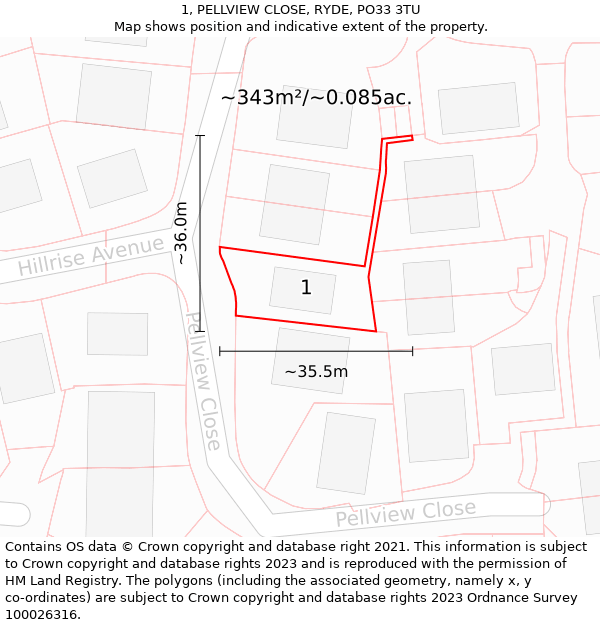 1, PELLVIEW CLOSE, RYDE, PO33 3TU: Plot and title map