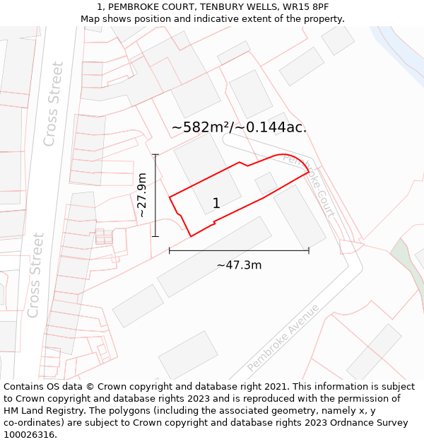 1, PEMBROKE COURT, TENBURY WELLS, WR15 8PF: Plot and title map