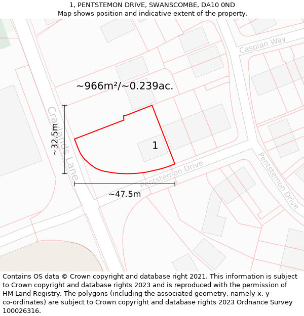 1, PENTSTEMON DRIVE, SWANSCOMBE, DA10 0ND: Plot and title map