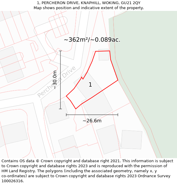 1, PERCHERON DRIVE, KNAPHILL, WOKING, GU21 2QY: Plot and title map