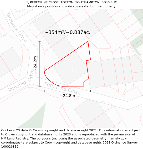 1, PEREGRINE CLOSE, TOTTON, SOUTHAMPTON, SO40 8UG: Plot and title map