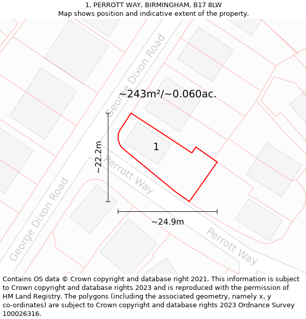 1, PERROTT WAY, BIRMINGHAM, B17 8LW: Plot and title map