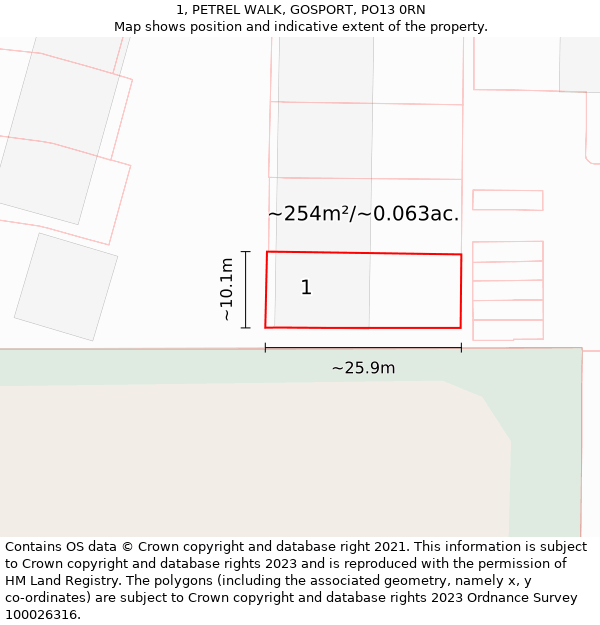 1, PETREL WALK, GOSPORT, PO13 0RN: Plot and title map