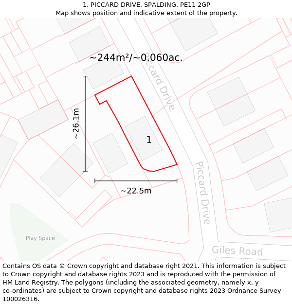 1, PICCARD DRIVE, SPALDING, PE11 2GP: Plot and title map