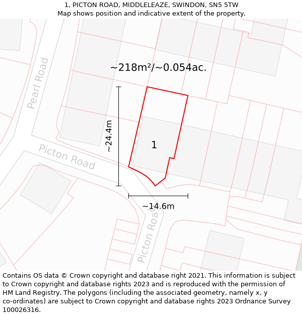 1, PICTON ROAD, MIDDLELEAZE, SWINDON, SN5 5TW: Plot and title map