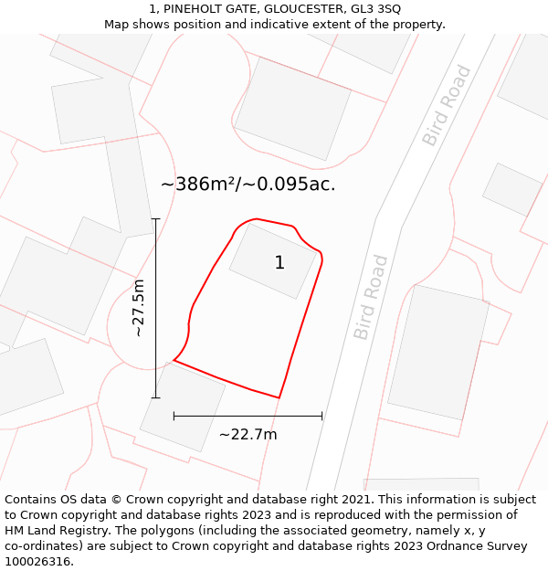 1, PINEHOLT GATE, GLOUCESTER, GL3 3SQ: Plot and title map