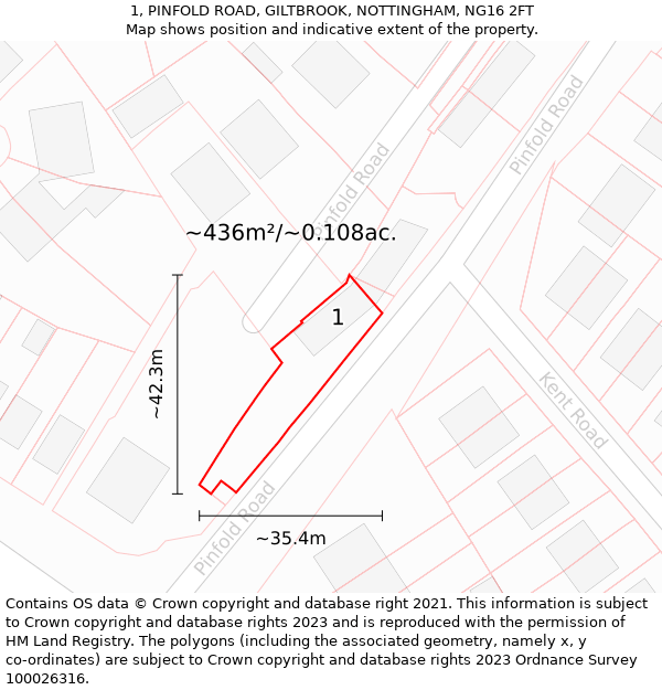 1, PINFOLD ROAD, GILTBROOK, NOTTINGHAM, NG16 2FT: Plot and title map