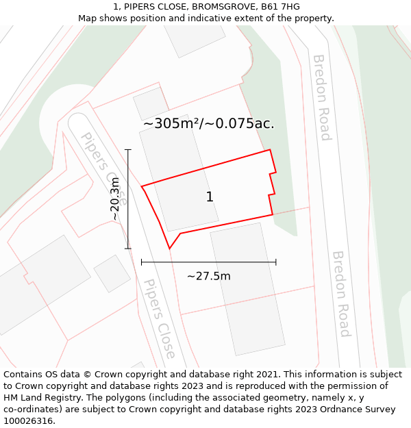 1, PIPERS CLOSE, BROMSGROVE, B61 7HG: Plot and title map