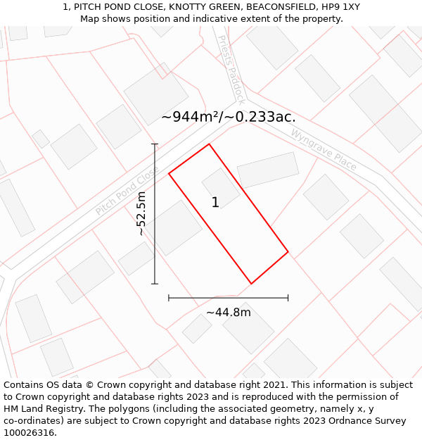 1, PITCH POND CLOSE, KNOTTY GREEN, BEACONSFIELD, HP9 1XY: Plot and title map