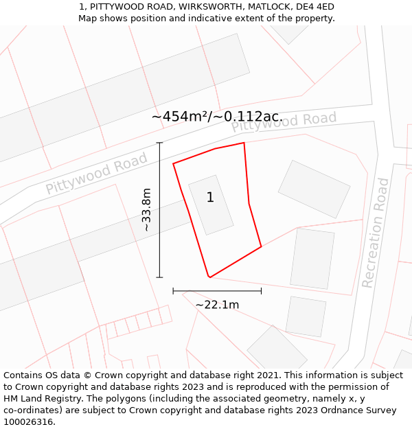 1, PITTYWOOD ROAD, WIRKSWORTH, MATLOCK, DE4 4ED: Plot and title map