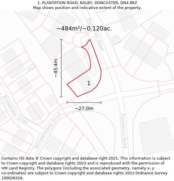 1, PLANTATION ROAD, BALBY, DONCASTER, DN4 8RZ: Plot and title map