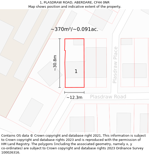 1, PLASDRAW ROAD, ABERDARE, CF44 0NR: Plot and title map