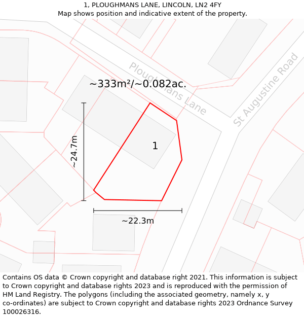 1, PLOUGHMANS LANE, LINCOLN, LN2 4FY: Plot and title map