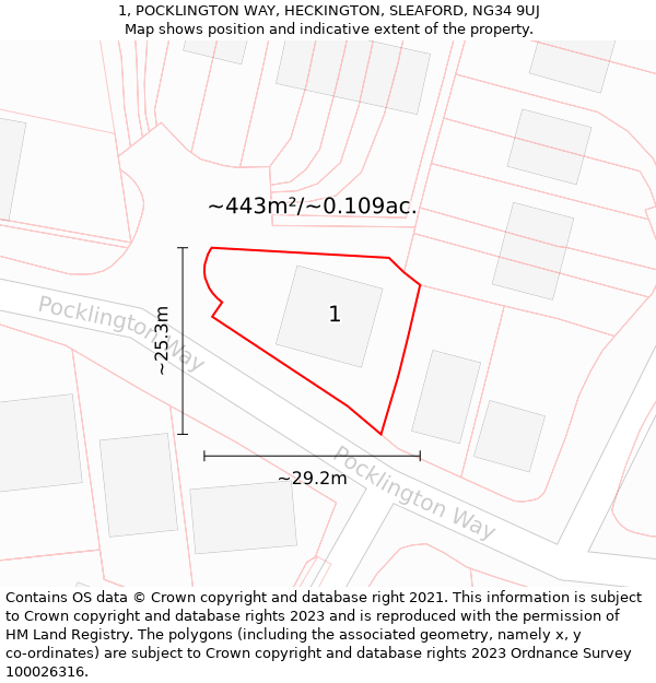 1, POCKLINGTON WAY, HECKINGTON, SLEAFORD, NG34 9UJ: Plot and title map