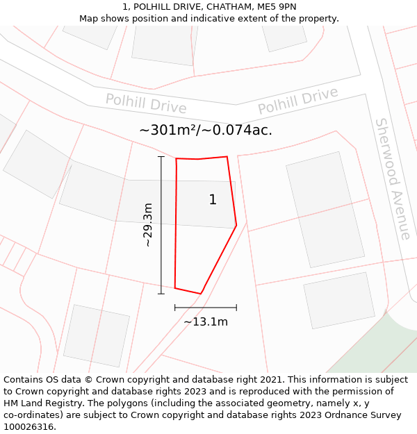 1, POLHILL DRIVE, CHATHAM, ME5 9PN: Plot and title map