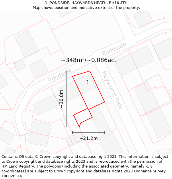 1, PONDSIDE, HAYWARDS HEATH, RH16 4TH: Plot and title map