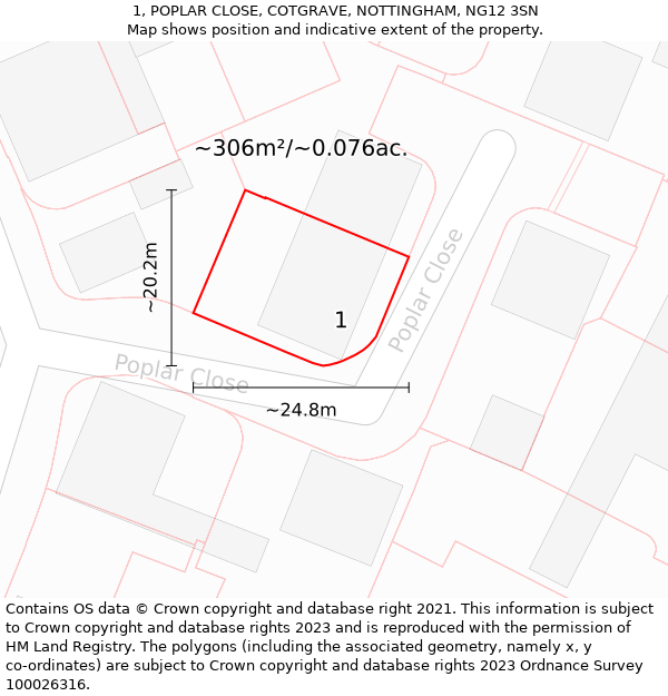 1, POPLAR CLOSE, COTGRAVE, NOTTINGHAM, NG12 3SN: Plot and title map