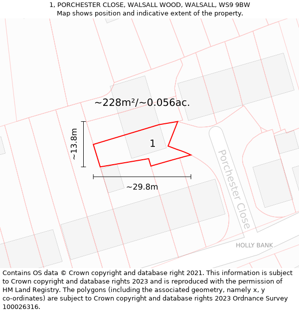 1, PORCHESTER CLOSE, WALSALL WOOD, WALSALL, WS9 9BW: Plot and title map