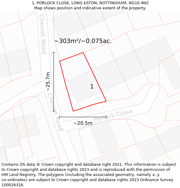 1, PORLOCK CLOSE, LONG EATON, NOTTINGHAM, NG10 4NZ: Plot and title map