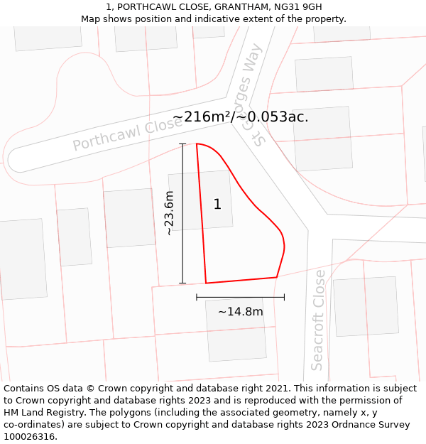 1, PORTHCAWL CLOSE, GRANTHAM, NG31 9GH: Plot and title map